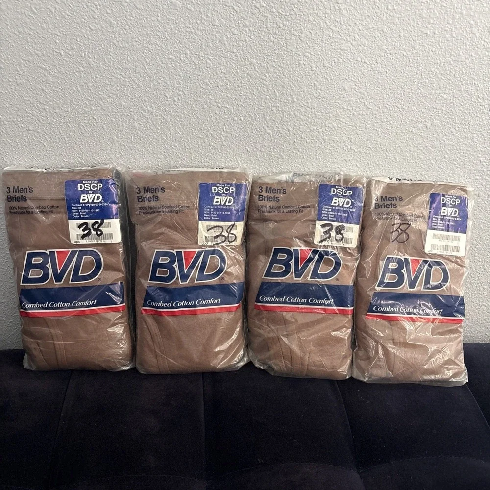 Lot of 4 Vintage BVD Combed Cotton Mens Briefs Size 38 Brown 12 Pairs USA NOS